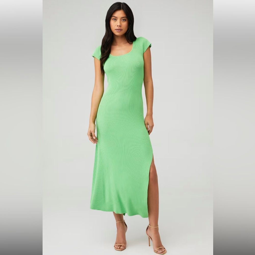 John + Jenn Women's Denny Knit Midi Slit Dress in Green Apple Size Large